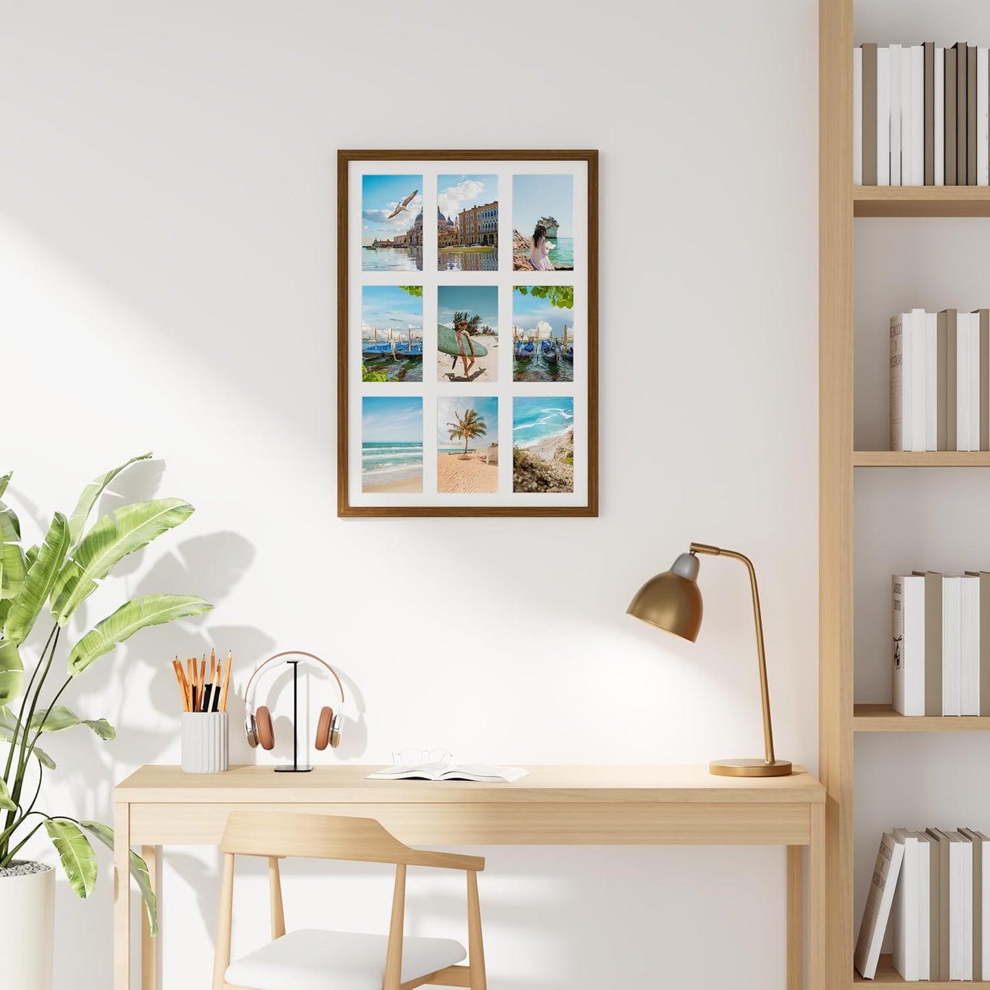 decorUhome 14x20 Picture Frames Collage Wall Decor, Display 9Pcs 4x6 Photos with Mat or 1Pcs 14x20 Unmatted, 9 4x6 Collage Picture Frames for Wall Mounting, Brown