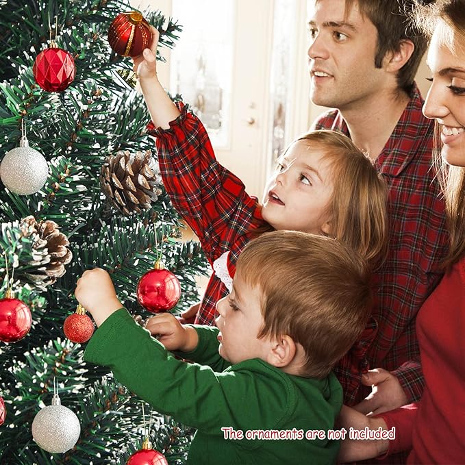 5 ft Pencil Christmas Tree, Slim Flocked Christmas Tree with 214 PVC Branch Tips, 25 Pine Cones & Foldable Metal Stand, Skinny Xmas Trees, Artificial Christmas Tree for Home, Office, Holiday