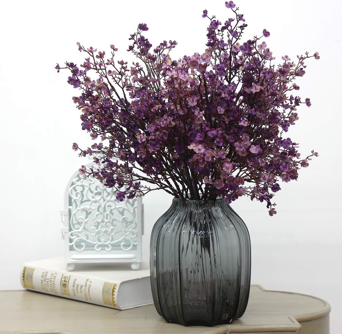 JAKY-Global Babys Breath Fabric Cloth Artificial Flowers 6 Bundle European Fake Silk Plants Decor Farmhouse Wedding Party Decoration Bouquets Real Touch DIY Home Garden (Autumn Purple-6pcs)