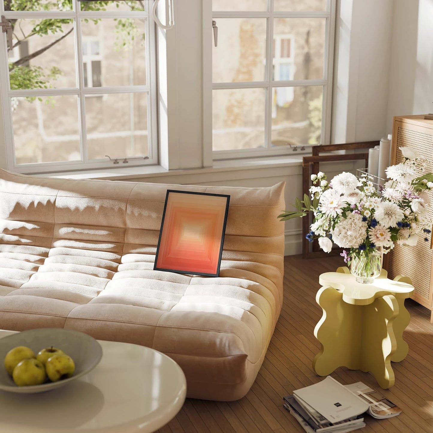 HAUS AND HUES Colorful Abstract Wall Art - Minimalist Retro Picture for Living Room Decor, Red and Pink Modern Wall Art Painting (Pink Geometric 2, Unframed, 11x14)