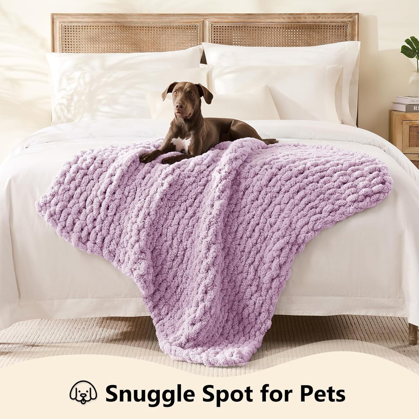 L'AGRATY Chunky Knit Blanket Throw - Soft Chenille Yarn Throw Blanket 30x40：Handmade Thick Cable Knit Crochet Blanket - Large Knit Blanket Chunky Rope Knot Throw Blanket for Couch Sofa Bed Home Decor