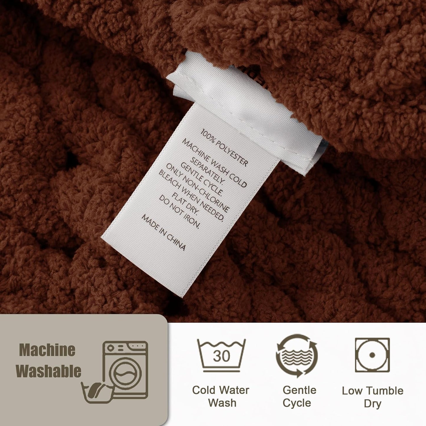 Chunky Knit Throw Blanket 60"X 80", 100% Handmade with Soft Chenille Yarn, 6.7lbs Thick Cable Knitted Blankets, Large Rope Knot Crochet Throws for Couch Sofa Bed Home Decor, Dark Brown