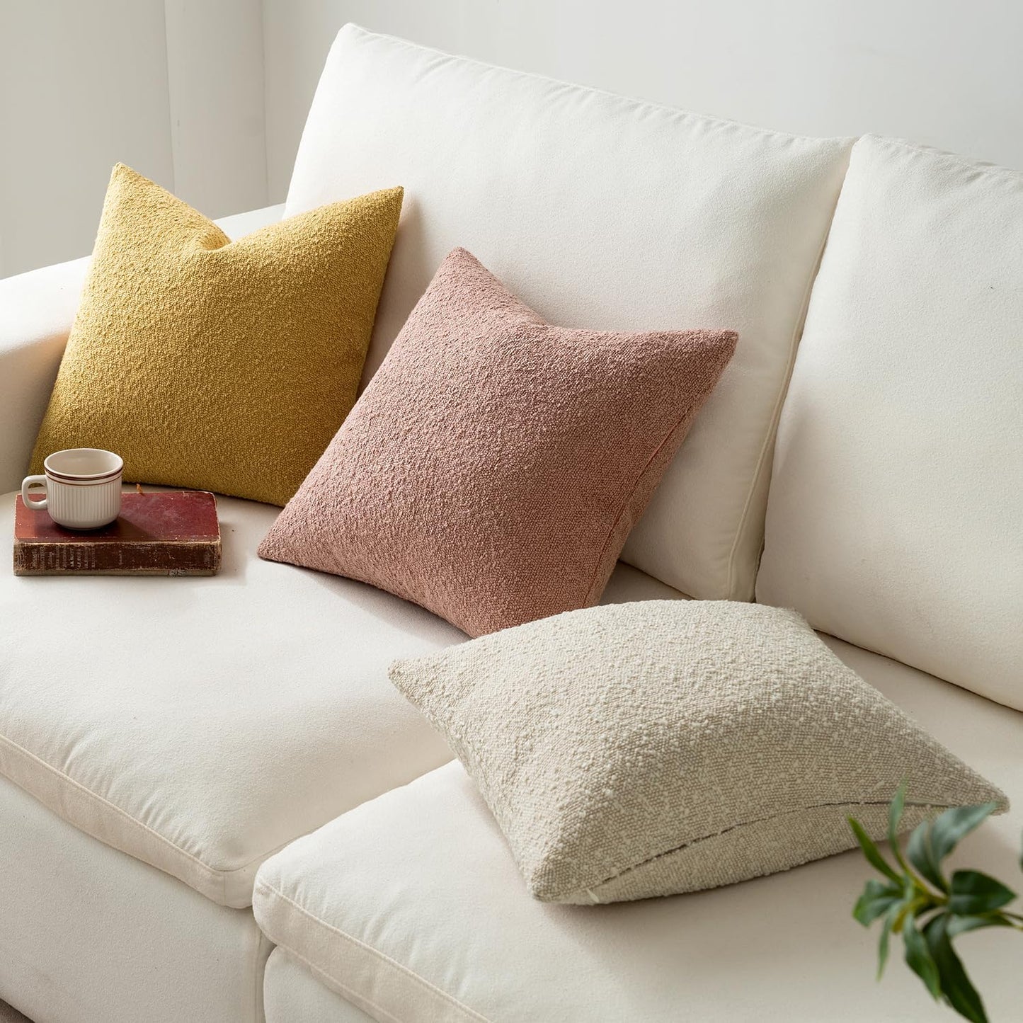 MIULEE 20x20 Inch Decorative Pillow Covers for Couch Bed Set of 2 Textured Boucle Neutral Winter Throw Pillows Blush Pink Accent Solid Cushion Pillowcases Sofa Livingroom Home Decor