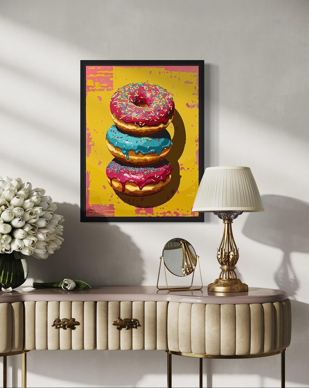 Donut Pop Art Poster Print, Vintage Retro Wall Art Decor Paintings Classic Artwork for Bedroom Living Room Decorations. (Donut, 16x20 inches + (Black Frame))