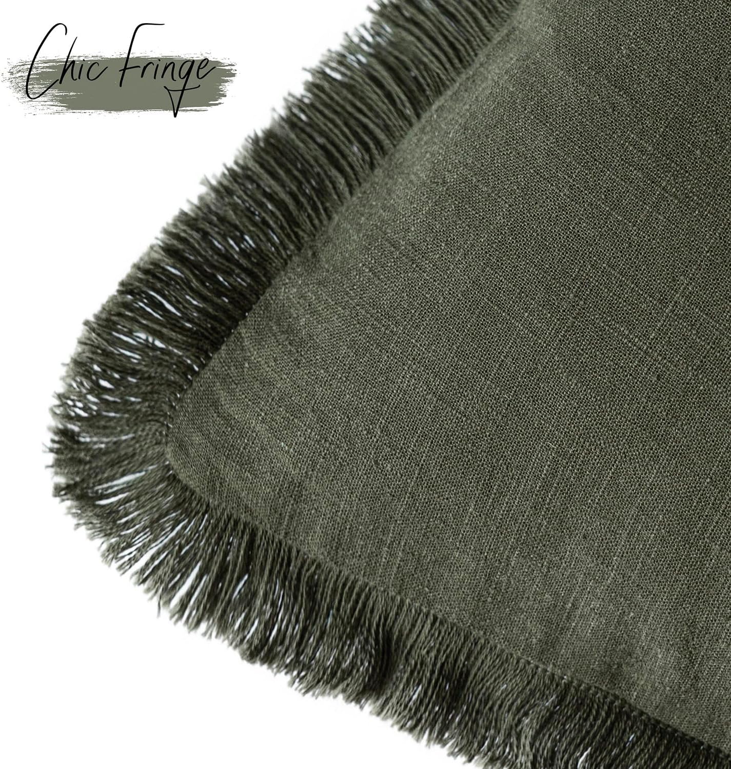 Foindtower Decorative Linen Fringe Throw Pillow Covers Cozy Boho Farmhouse Cushion Cover with Tassels Soft Accent Pillowcase for Chair Sofa Bed Living Room Home Decor, 26×26 Inch, 1PC,Dark Olive Green