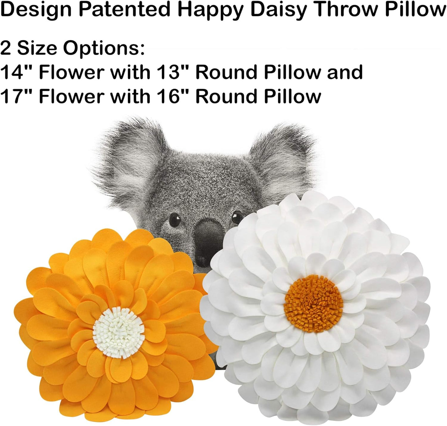 Decorative 3D Happy Daisy Throw Pillow - Patented Flower Shape Design - Soft & Cozy Couch & Bed Pillow