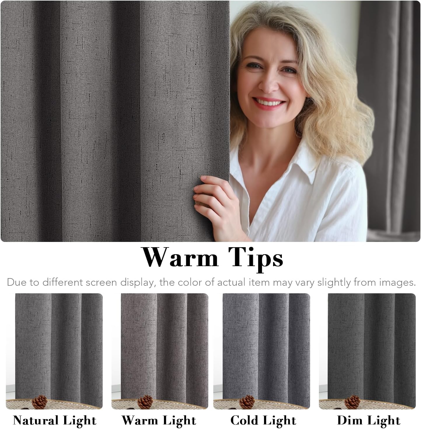 H.VERSAILTEX Linen Blackout Curtains 84 Inches Long 100% Absolutely Blackout Thermal Insulated Textured Linen Look Curtain Draperies Anti-Rust Grommet, Energy Saving with White Liner, 2 Panels, Grey