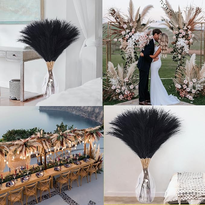 38" 10 Stems Pampas Grass Tall - Black Faux Pampas Grass Artificial Tall Pampas Grass Bouquet Flower Arrangement and Vase Filler for Boho Home Wedding Mothers Day Decoration
