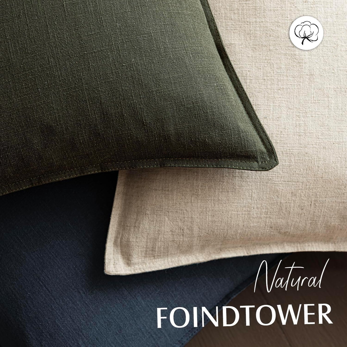 Foindtower Pack of 2, Decorative Linen Solid Throw Pillow Covers Soft Accent Cushion Case Farmhouse Neutral Pillowcase for Chair Couch Sofa Bedroom Living Room Home Decor 16x16 Inch Olive Branch Green