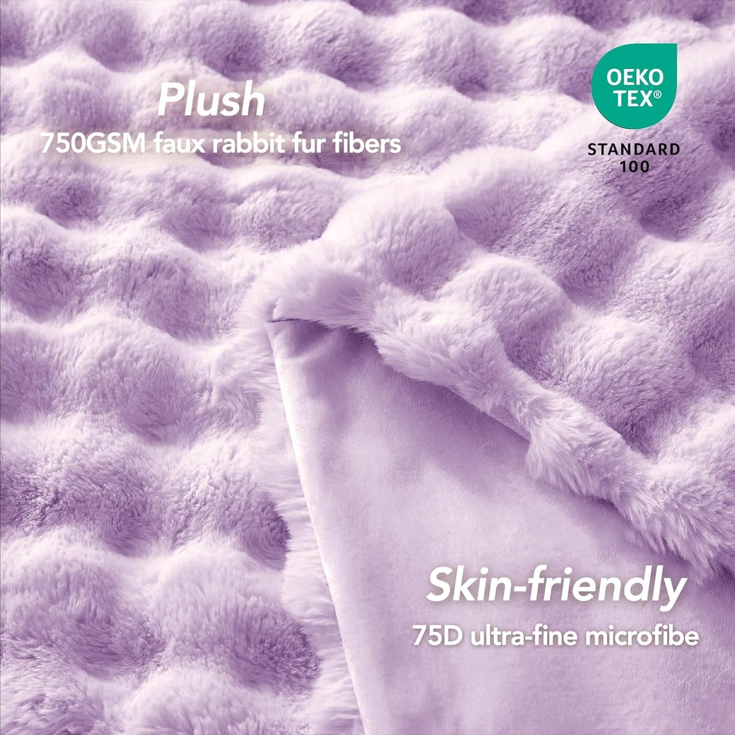 L'AGRATY Faux Fur Throw Blanket: 50" x 60" Luxury Soft Fluffy Rabbit Fur Blankets Twin for Couch Bed Sofa - Cozy Plush Bubble Blankets for Winter: Flannel Fleece Decorative Blanket(Purple)