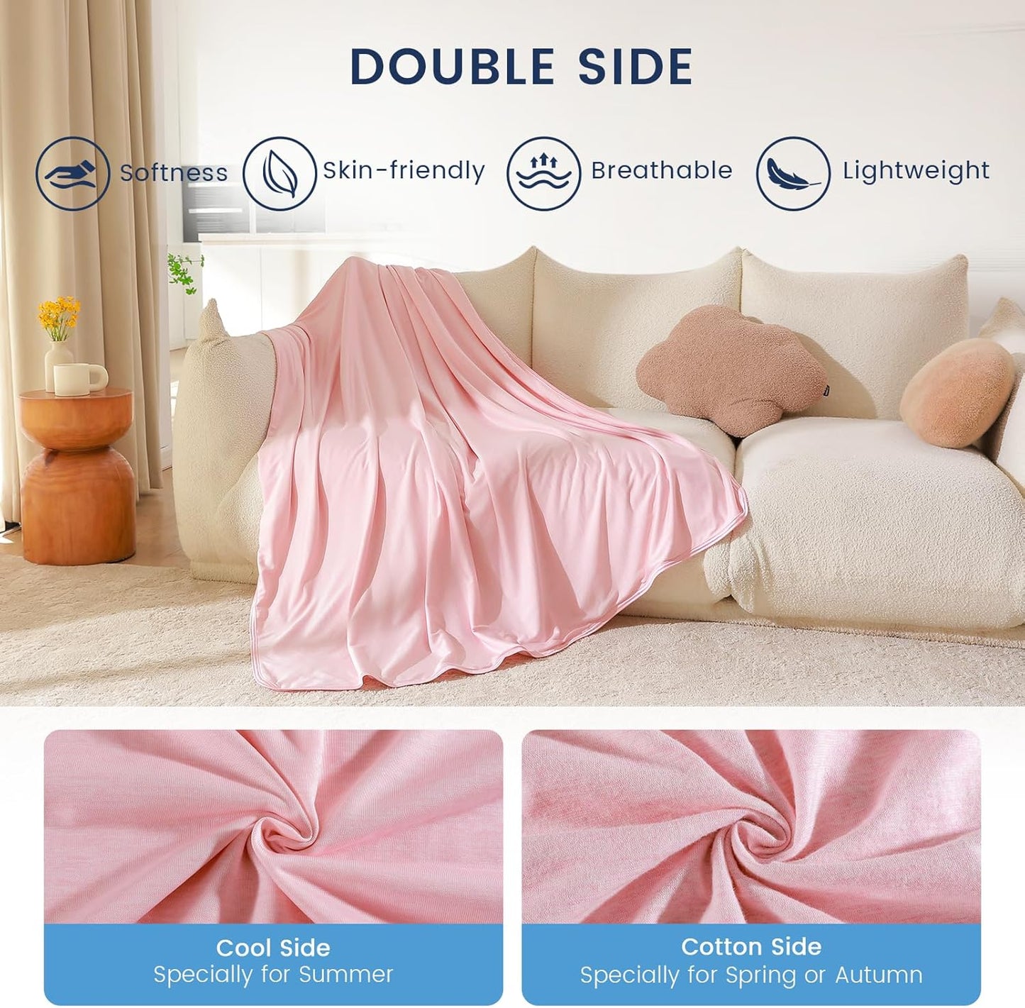 Cooling Blanket Twin for Night Sweats, Summer Double Side Throw for Hot Sleepers, Arc-Chill Q-Max>0.4 Cool Fiber for Bed Couch Sofa, Lightweight, Comfort, Thin, Single Size, 59x79 inch, Pink