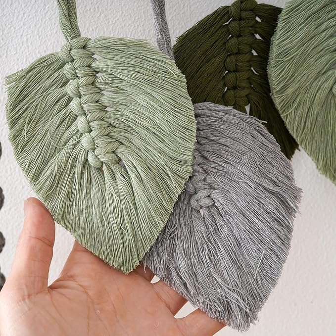 Macrame Wall Hanging Shelf, Bohemian Woven Tapestry Chic Woven Leaf Tassels Home Deco, Boho Handmade Wall Art Floating Shelf for Living Room, Bedroom, Nursery Backdrop, Apartment (Green+Grey)
