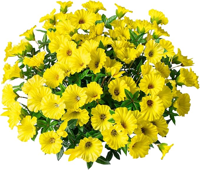 UV Resistant Artificial Petunias 13.3In Fake Flowers Artificial Flowers for Outdoors Silk Flowers Fake Hanging Basket Plants Suitable for Outdoor Porch Decoration patio Decoration,Yellow,8PCS