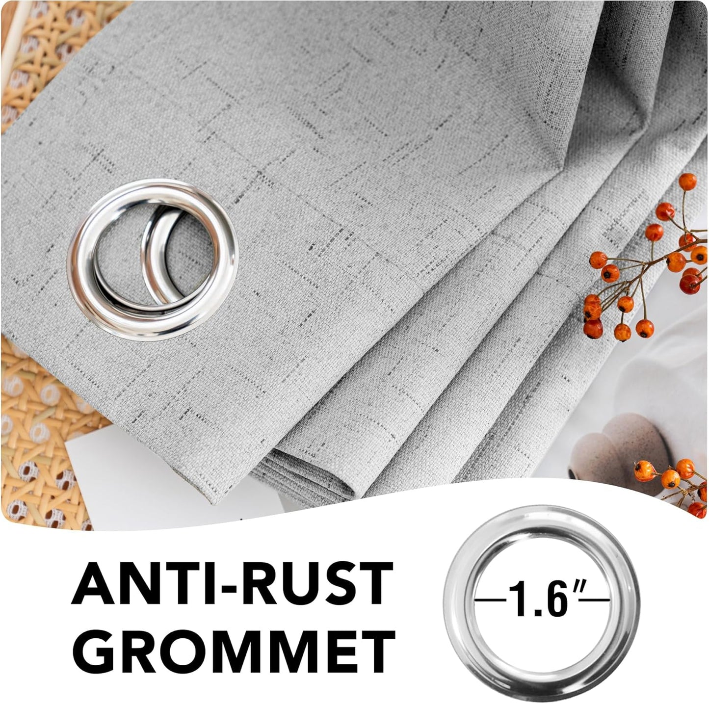 H.VERSAILTEX Linen Blackout Curtains Durable Thick Textured Linen Look 100% Blackout Patio Door Curtain Anti Rust Grommet Extra Wide Sliding Door Curtain Panel, Glacier Gray, W100 x L96 inch