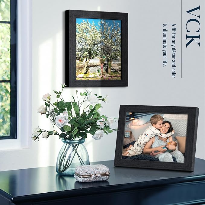 VCK 8x10 Picture Frame Set of 3 - Black Oak, Natural Textured Exclusive Wood Picture Frame, Table Display or Wall Hanging