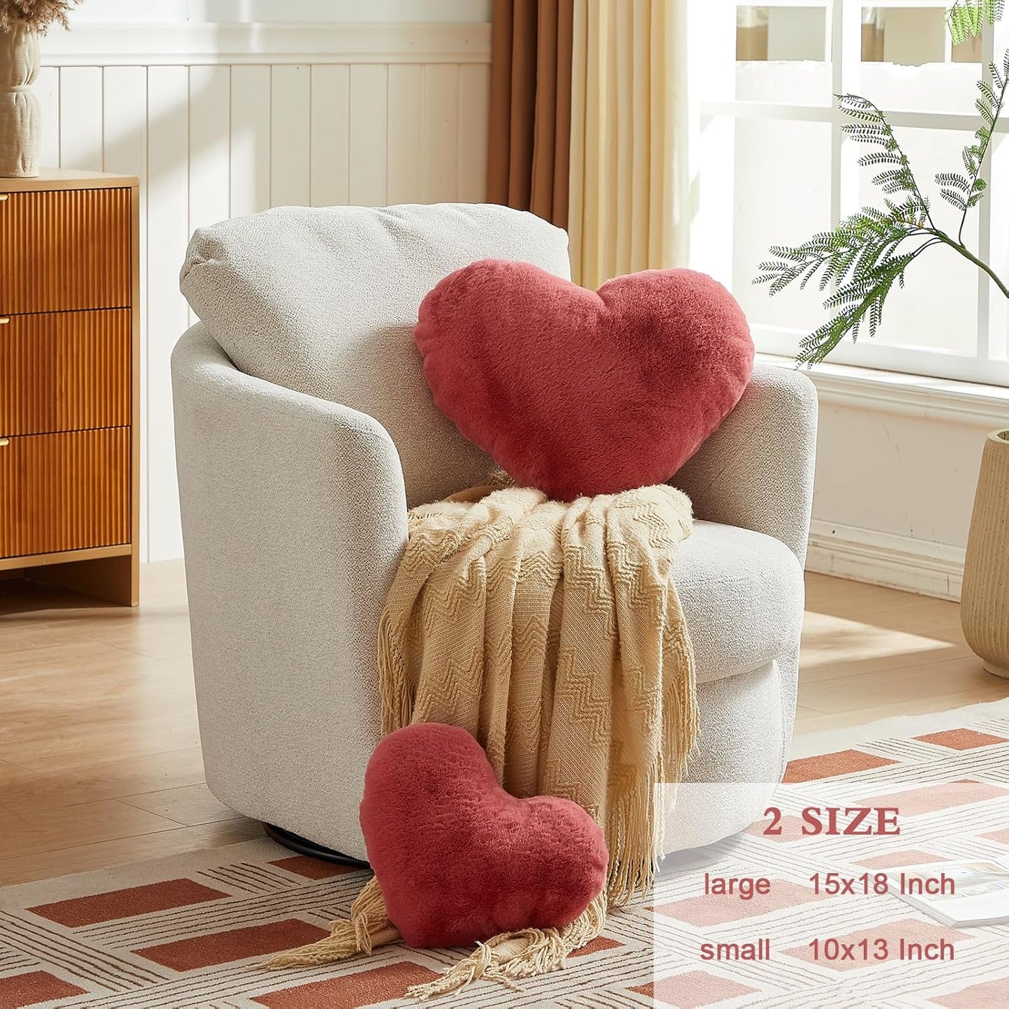 EastTree Heart Pillows, Peach Pink Heart Shaped Pillows, Ultra Soft Extra-Large Fluffy Pillows, Love Throw Pillows Gifts, Women Girls Living Room Decor 15x18 Inch