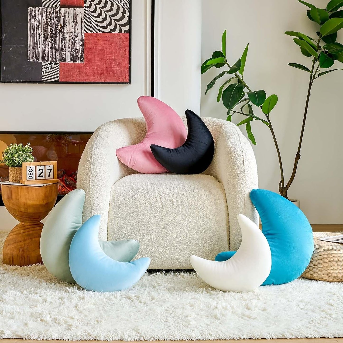 Dusty Pink Moon Pillow, 19.6" Cute Soft Velvet Half Moon Shape Plush Decorative Throw Pillows Cushions Room Decor for Couch Bedroom Living Room