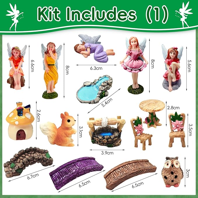 114 Pcs Miniature Fairy Garden Accessories Kit Resin Elves Animal Figurines Decor Micro Landscape Ornaments for DIY Micro Dollhouse