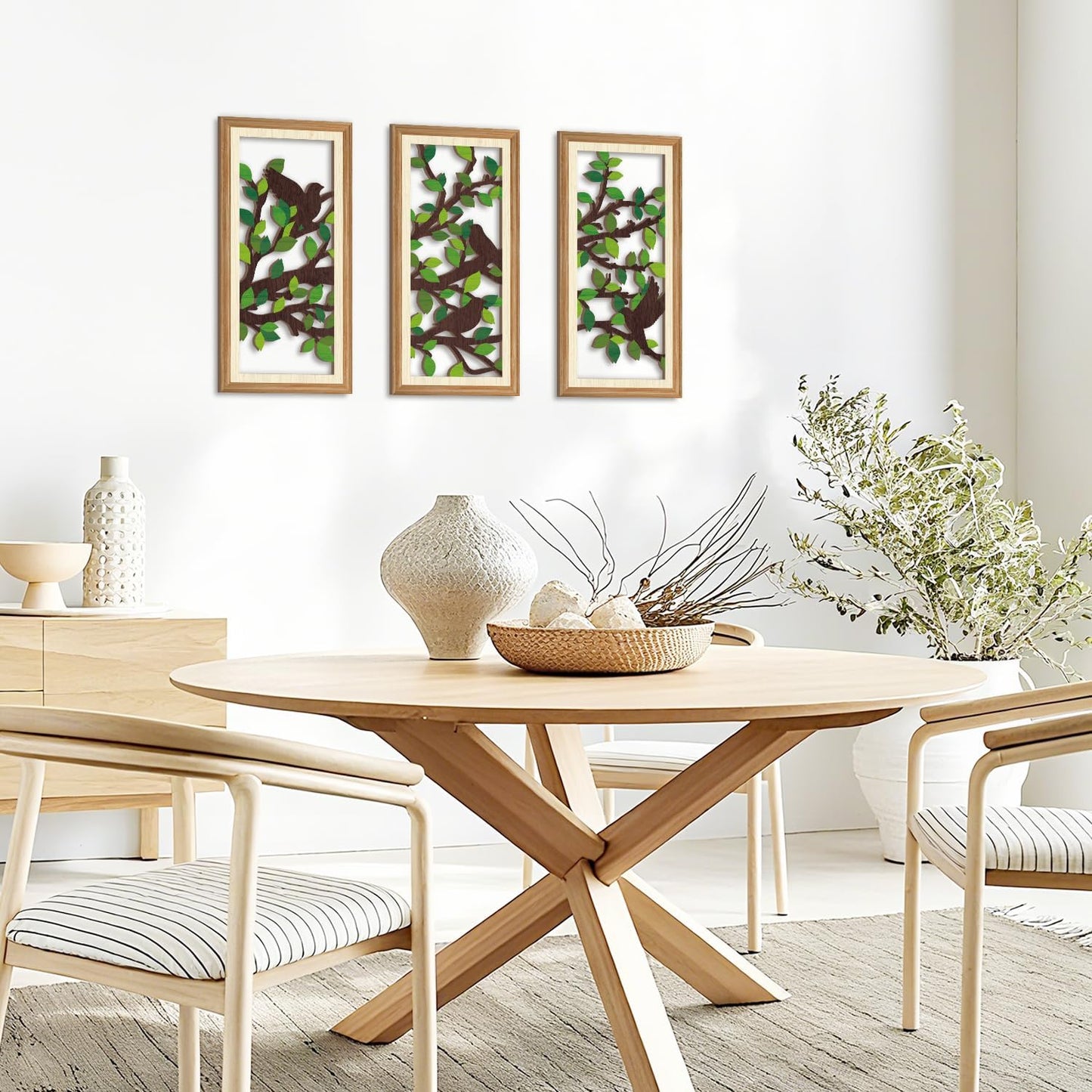 IARTTOP 3 Pcs Wooden Bird on Tree Wall Decor Boho Modern Nature Artwork Tree of Life Wood Wall Art Branch Silhouette Laser Bird Art Decor for Living Room Bedroom Office 7.9 x15.8 Inch