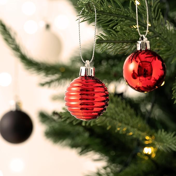 Valery Madelyn 1.57 Inches Small Christmas Tree Decorations Ornament Set for Fall Halloween, 24ct Red and Black Shatterproof Hanging Ball Ornaments Holiday Party Decor