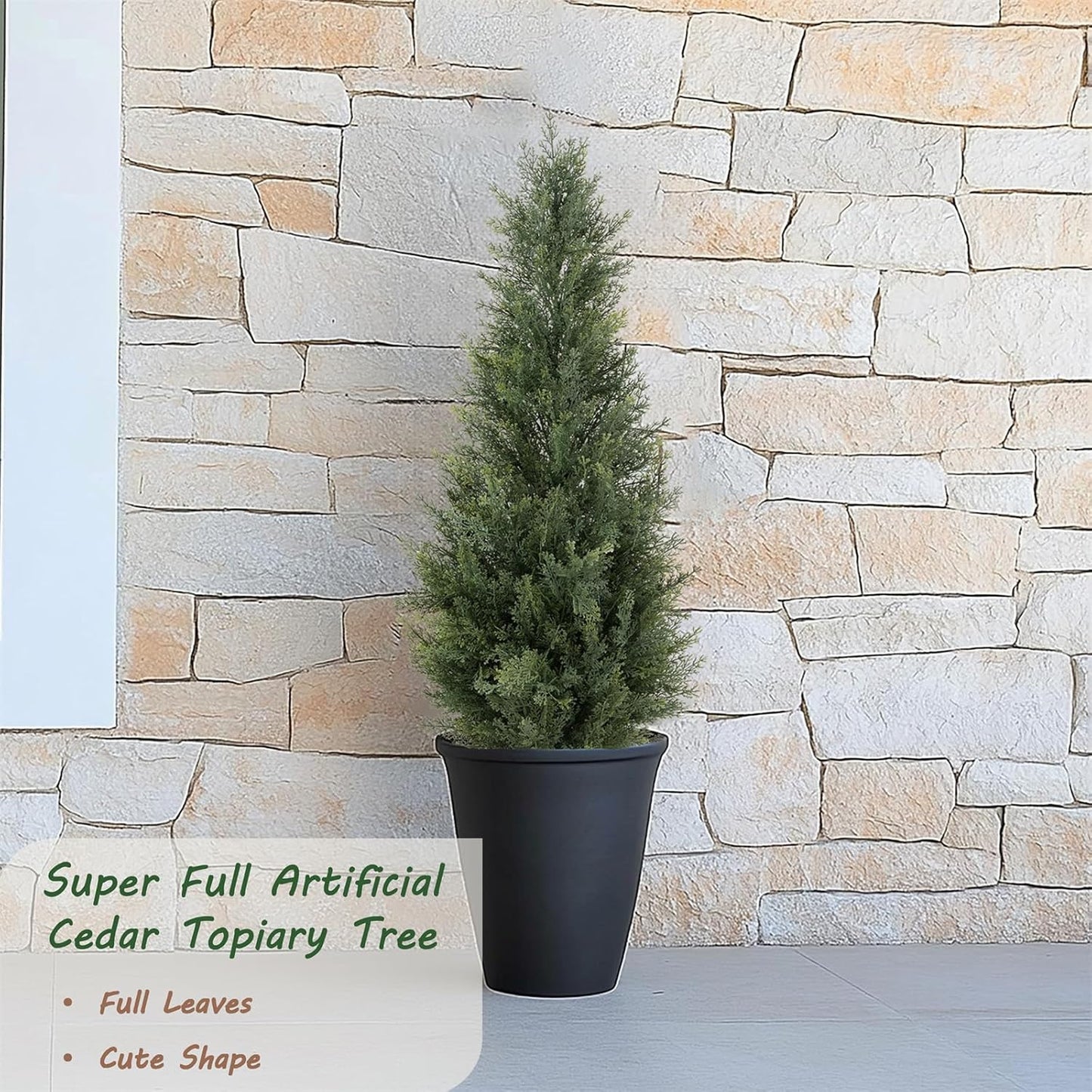 Bellacat 3ft UV Resistant Artificial Topiary Trees Outdoor, 35in Faux Cedar Tree with Full & Realistic Leaves, Fake Cypress Tree for Front Door Proch Patio Deck Balcony Yard Decor