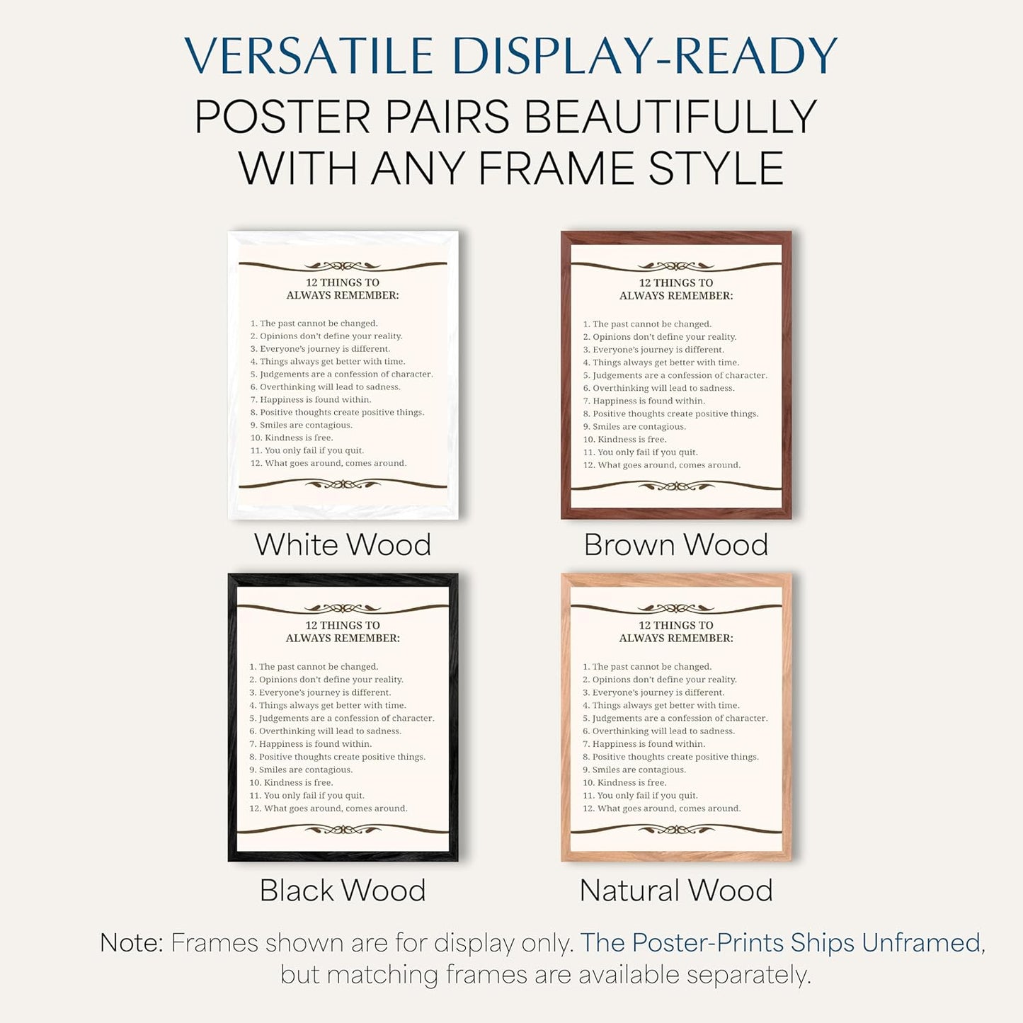 Inspirational Wall Art – 12 Things To Always Remember Quote Print – 8x10 Motivational Poster with – Positive Affirmation Home Office Decor & Thoughtful Gift Idea. (8x10 Brown Frame)