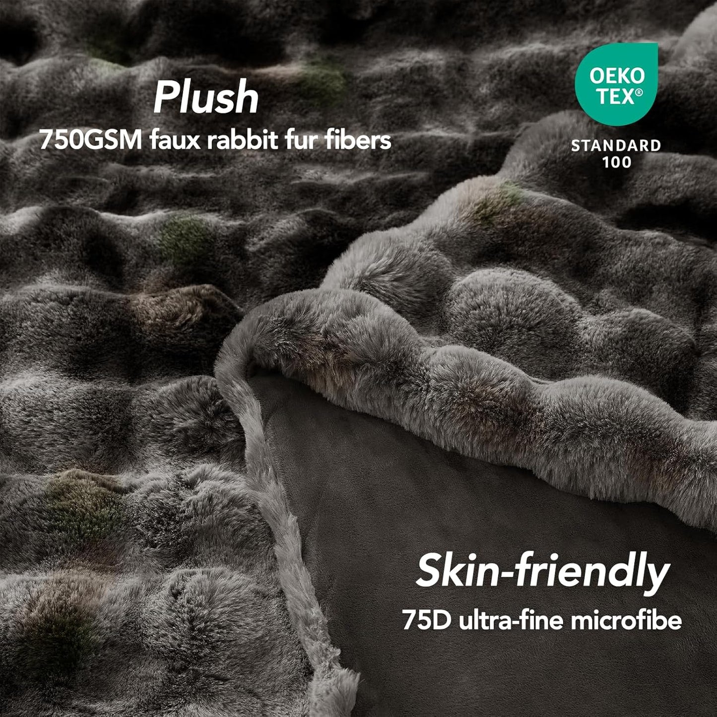 L'AGRATY Faux Fur Throw Blanket: 50" x 60" Luxury Soft Fluffy Thick Rabbit Fur Blankets for Couch Bed Sofa - Cozy Plush Bubble Blankets for Home Decor: Warm Flannel Fleece Decorative Blanket