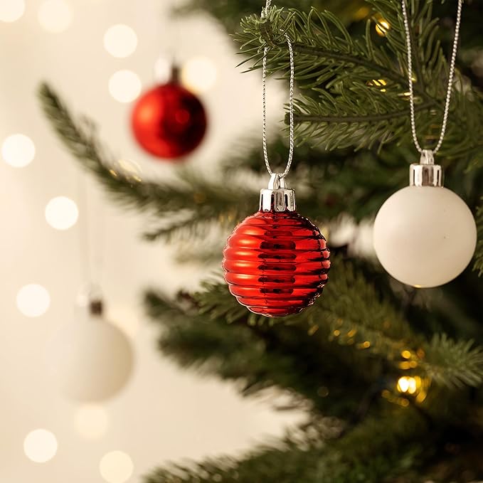 Valery Madelyn 1.57 Inches Small Christmas Tree Decorations Ornament Set for Fall Halloween, 24ct Red and White Shatterproof Hanging Ball Ornaments Holiday Party Decor
