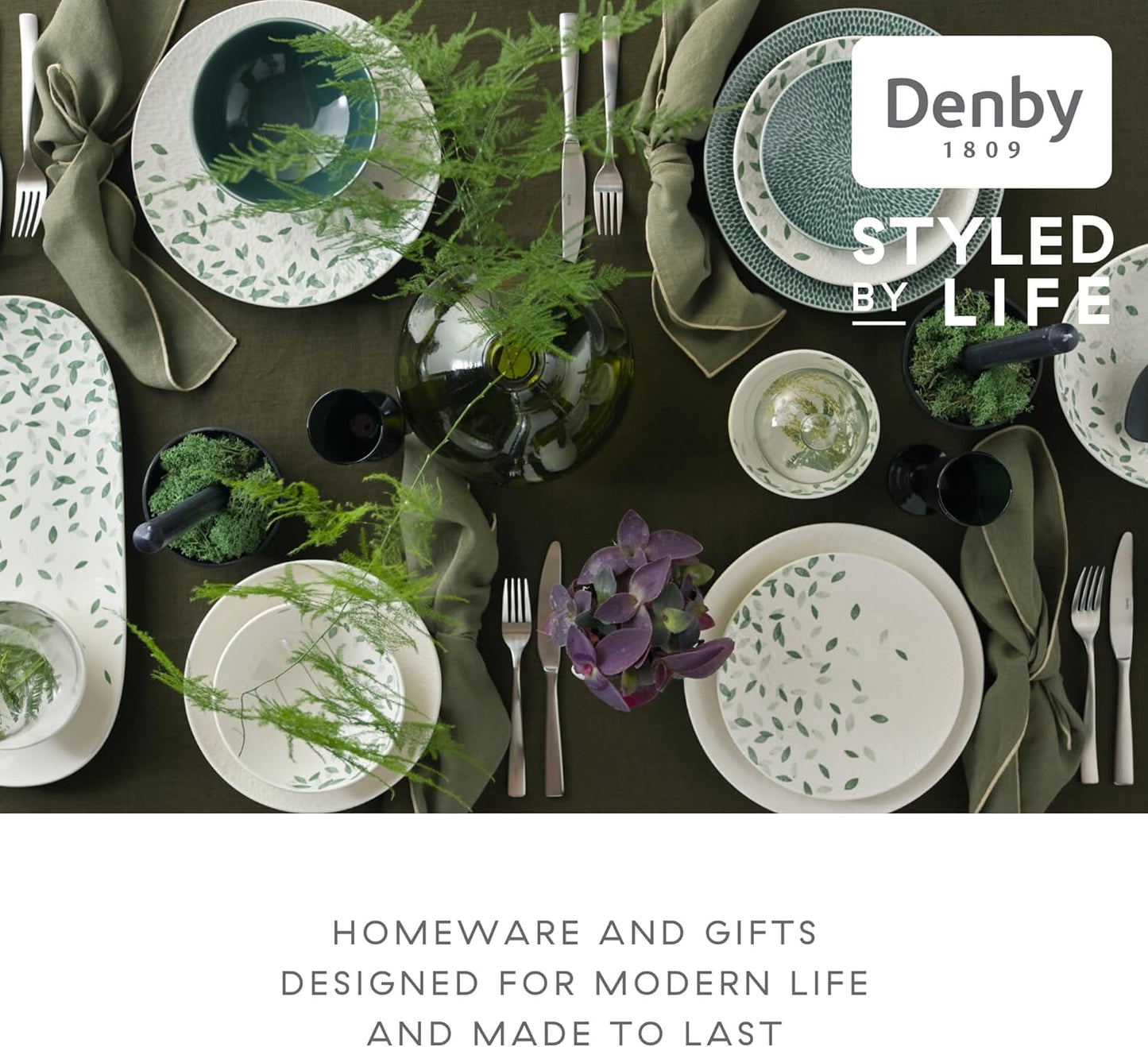 Denby - Carved Green Dinner Plates Set of 4-10.8 Inch - Dishwasher Microwave Oven Safe - Large Uniquely Textured Porcelain Dinner Plate - Scratch Chip Resistant
