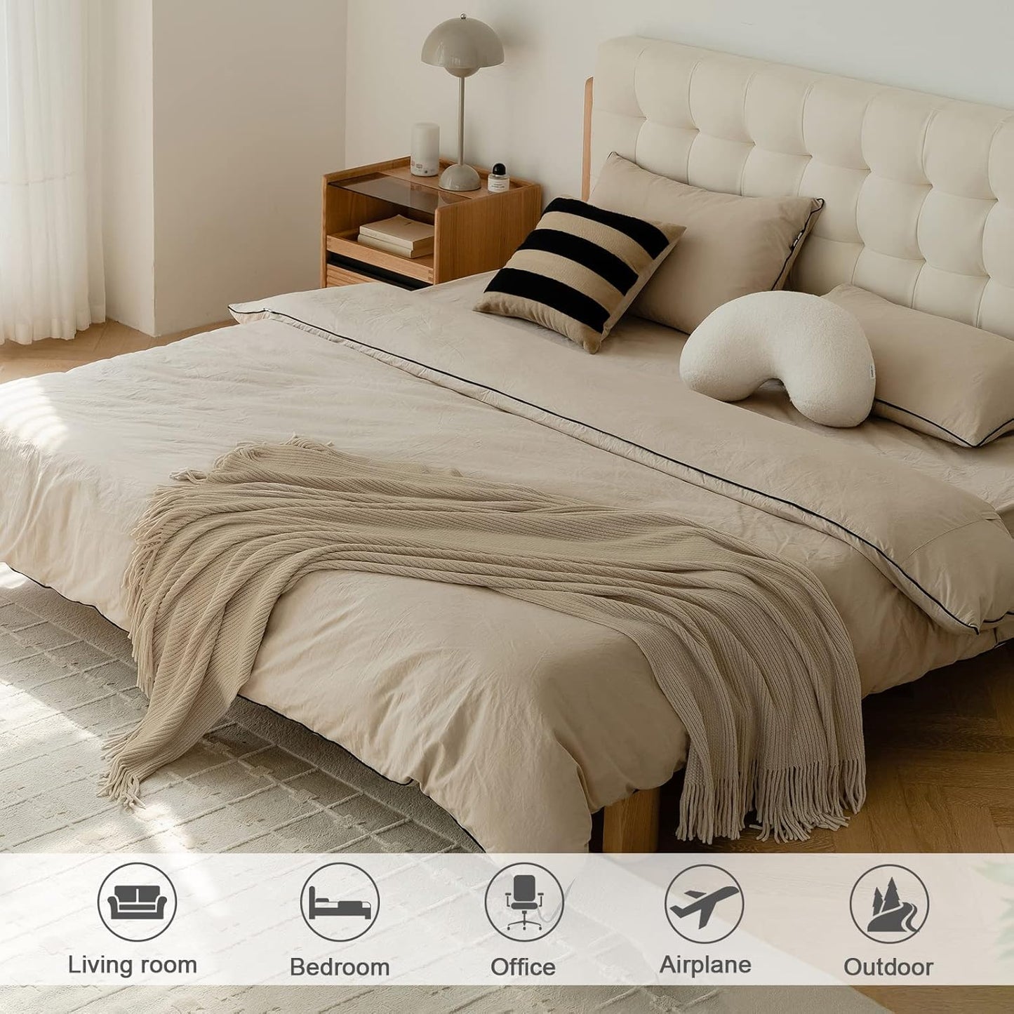 lifein Throw Blanket for Couch, Soft Boho Decor Bed Throw,Cozy Beige Knitted Chenille Small Farmhouse Lightweight Throw(Beige,50 * 60")