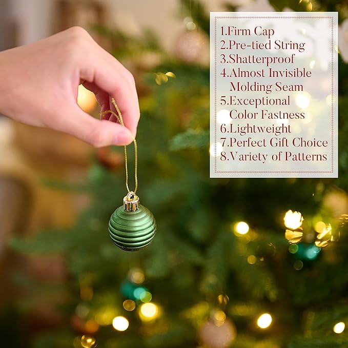 Valery Madelyn 1.57 Inches Small Christmas Tree Decorations Ornament Set for Fall Halloween, 24ct Brown Green and Gold Shatterproof Hanging Ball Ornaments Holiday Party Decor