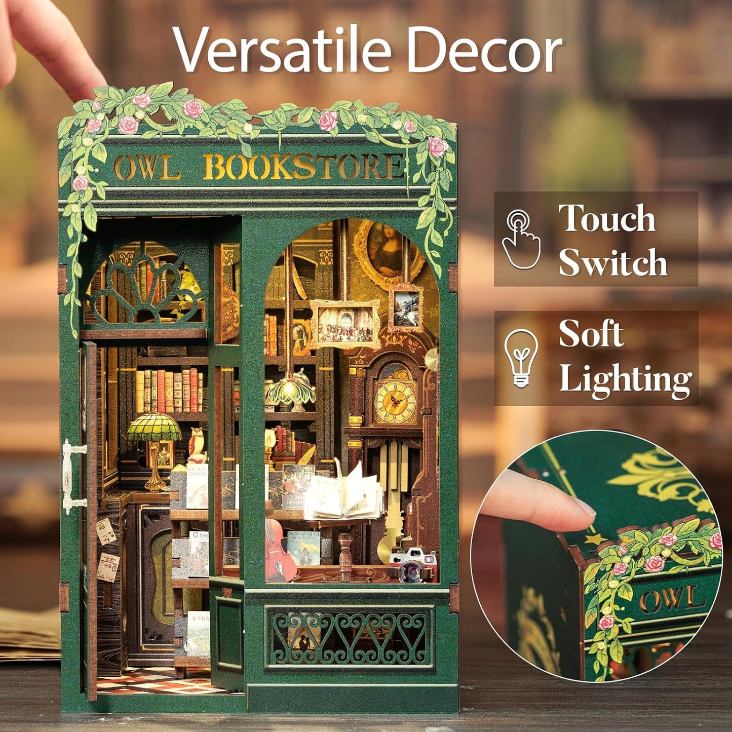 Cutefun Book Nook Kit - DIY Miniature House Kit for Bookshelf Decor, Book Nook Kits for Adults & Beginners, 3D Wooden Puzzle Dollhouse, Ideal Gift for Family and Friends (OWL Bookstore)