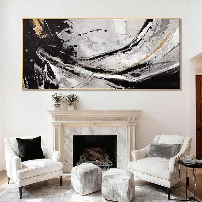 XIANSHOU Black and White Wood Wall Decor Abstract Photo Prints Contemporary Wall Art 32"x70" Large Pictures for Living Room Art for Office