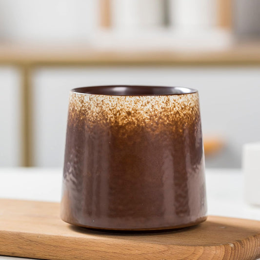 handmade Ceramic whiskey gllass Mugs,10oz Porcelain Mug for Men/Women,Tea Cup for Office and Home, Microwave and Dishwasher safe, Gift for Parents, Family and Friends(Brown)