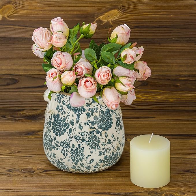 Teal Ceramic Pot for Planter, Vintage Flower Pot with Drainage Holes, 6.3 inch Ice Crack Glazed Indoor Planters Pot with Handle (Cyan)