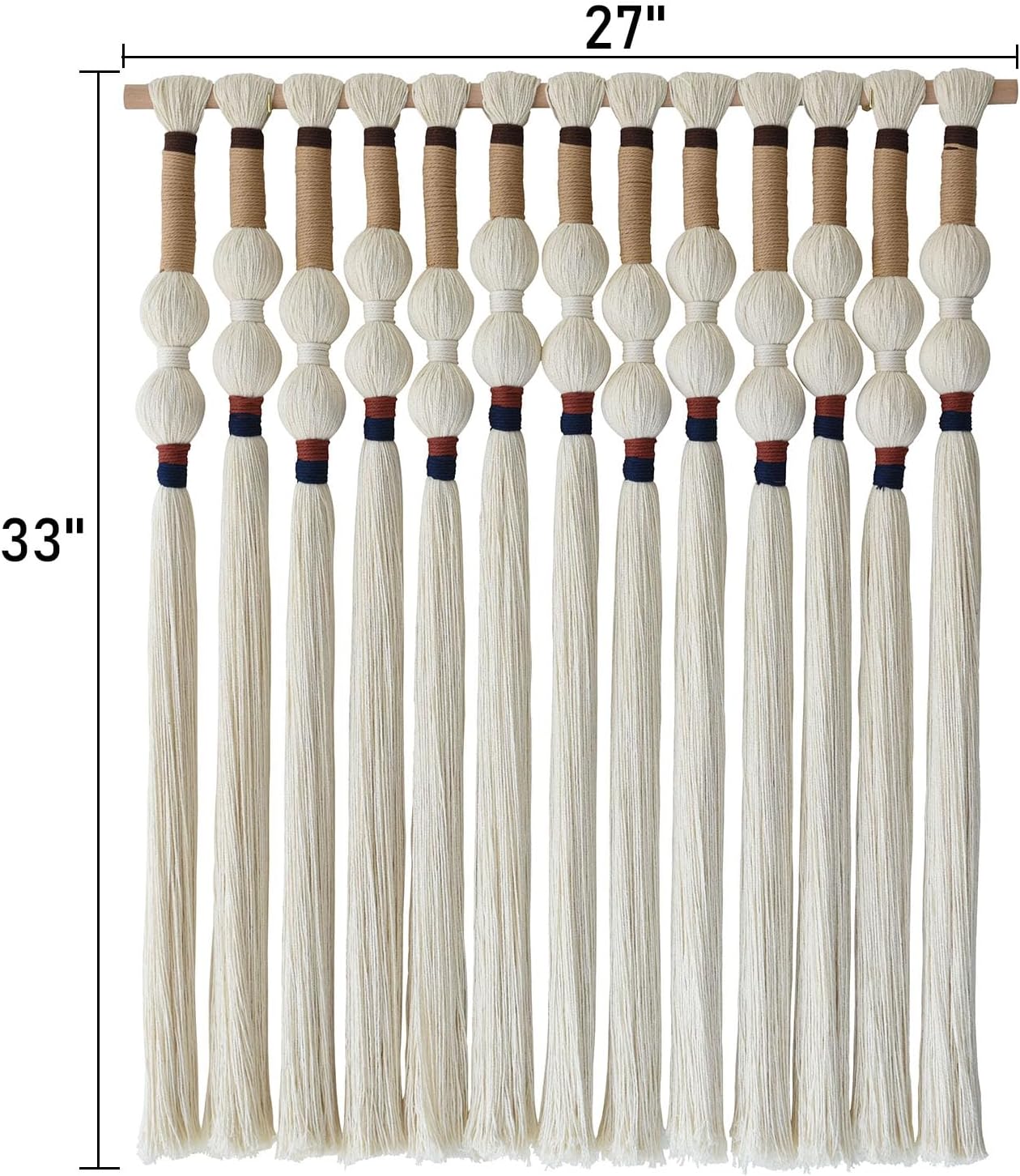 Macrame Wall Hanging Boho Wall Art Handmade Spherical Knot Design with Tassel Fringe, Boho Decor for Bedroom Living Room, for Home Decoration 27" W x 33" L