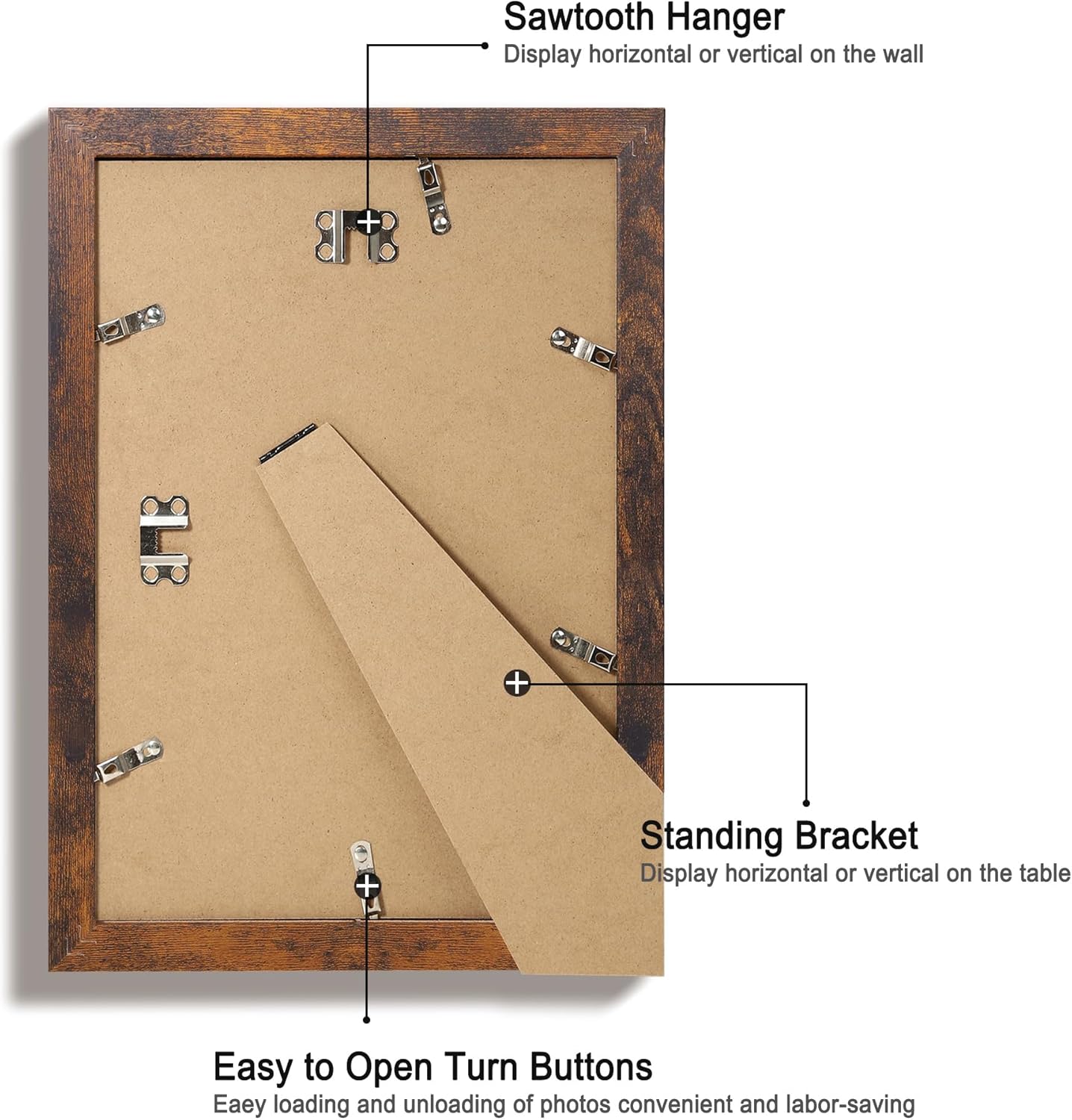 iRahmen 8x12 Picture Frame Set of 4 with High Definition Real Glass, Display 6x8 Pictures with Mat or 8 x 12 Without Mat, Wood Rustic Photo Frames for Tabletop and Wall Mounting