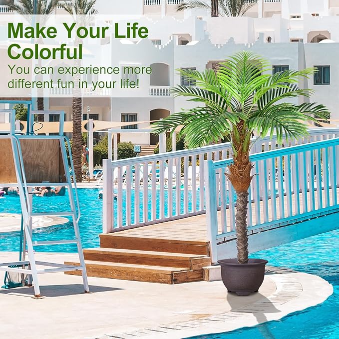 5ft Artificial Phoenix Palm Tree for Outdoor Indoor Decor, Faux Coconut Silk Palm Tree Tropical Fake Tree Plant for Outside Patio Indoor Home Office Bathroom Pool Coastal Decor (Set of 2)