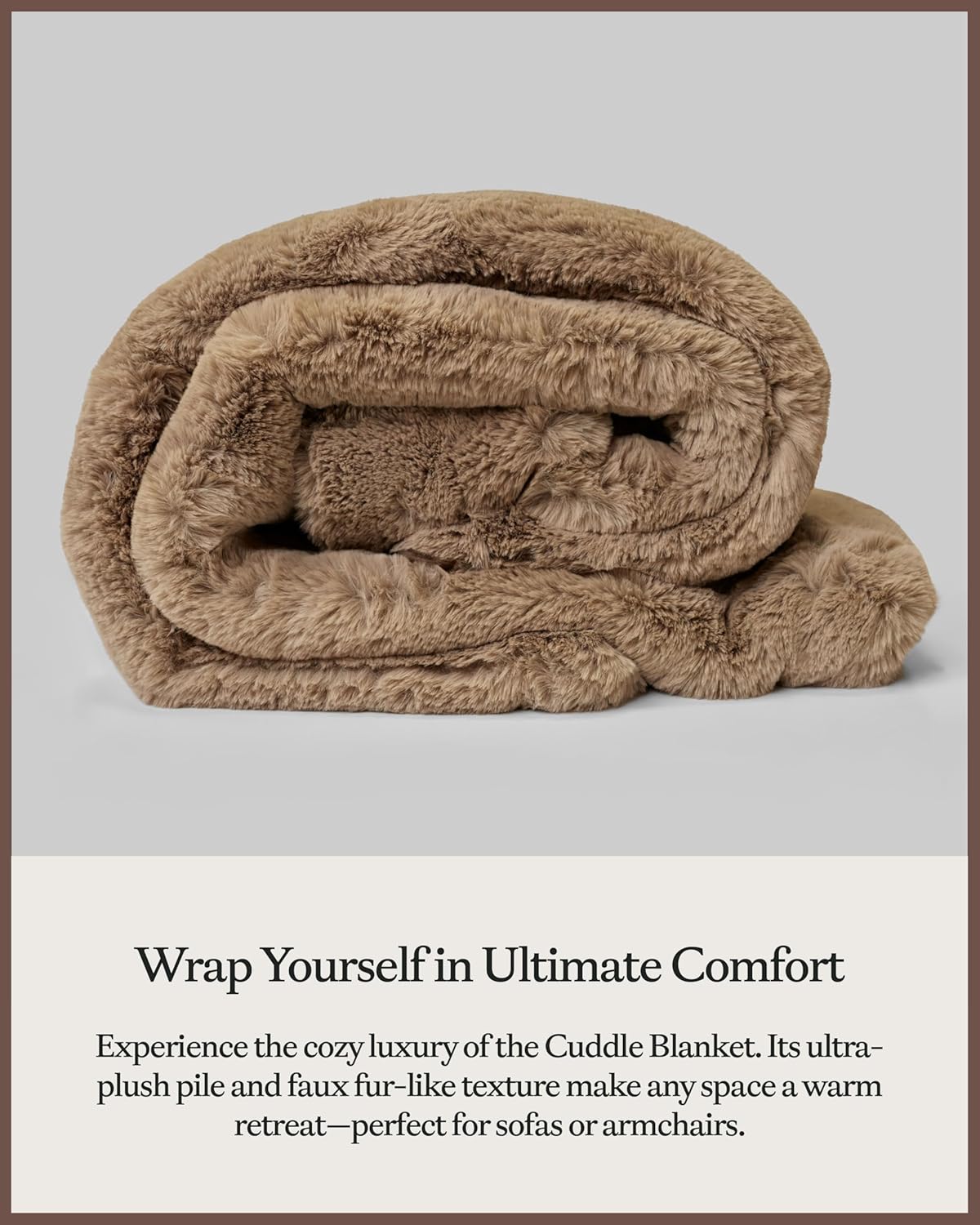 Cozy Earth Cuddle Blanket - Faux Fur Ultra-Soft Luxury Throw Blanket - Thick & Cozy Oversized Design for Lounging or Sharing - Machine Washable - Throw 60" x 50" Walnut