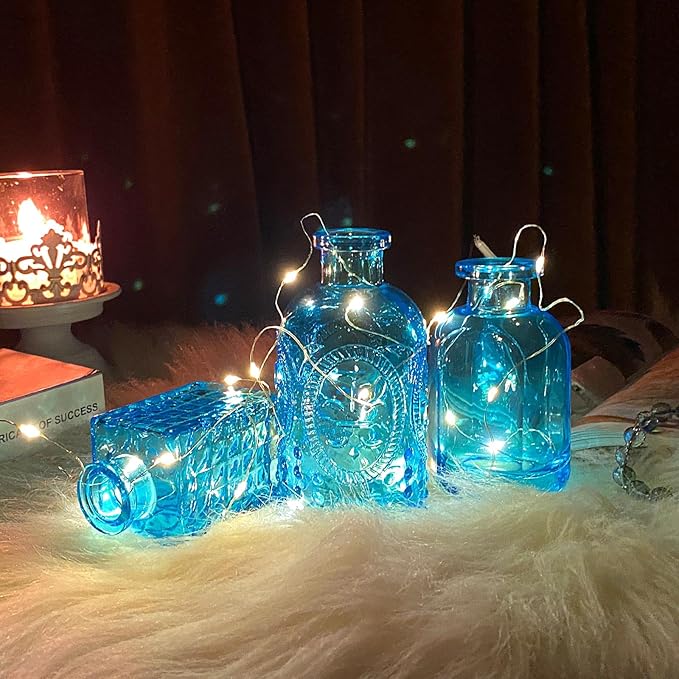 Glass Bud Vase Set, Mini Vases for Flowers, Bulk Vintage Mini Vases for Centerpieces Wedding Decor, Home Flower Décor, Candle Holders, Diffuse Bottles, Hydroponic, (Pack of 30,Sky Blue)