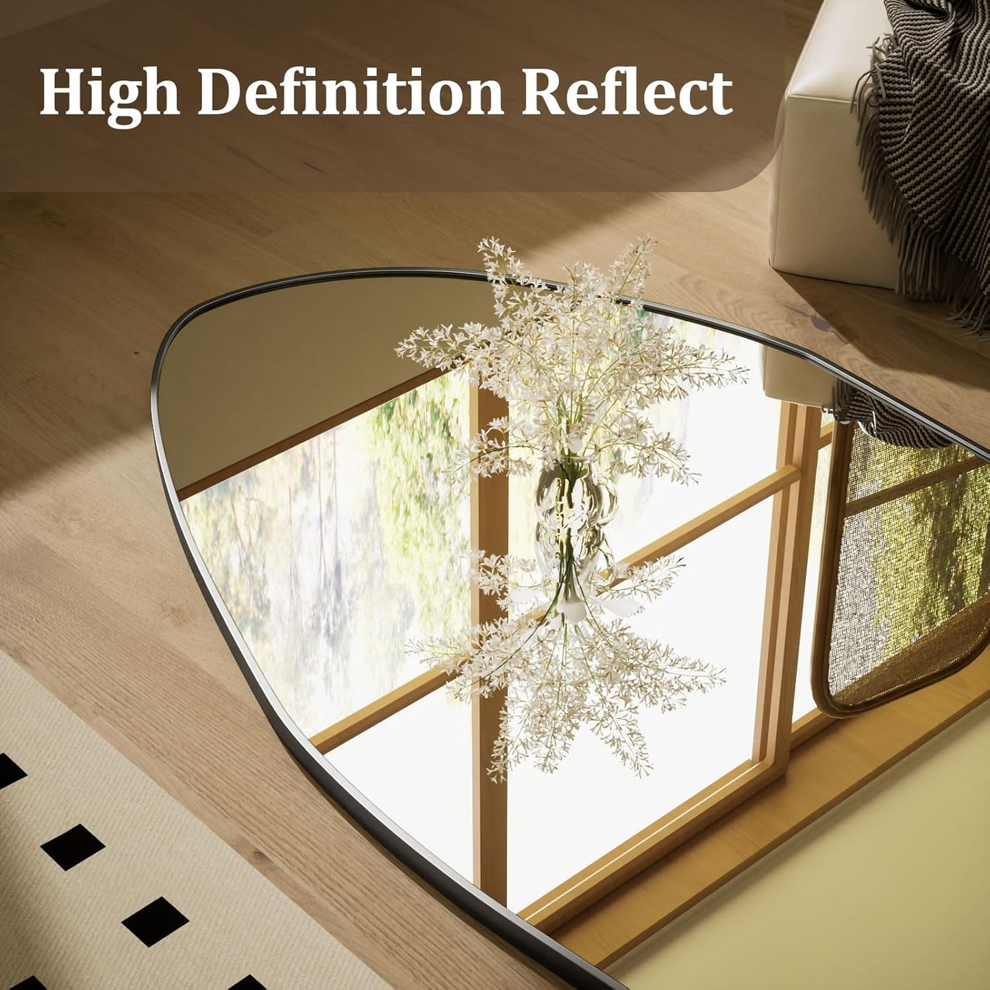 Full Length Floor Mirror - 76"x34" Aluminum Frame Irregular Diamond Shaped Standing Leaning Hanging for Bedroom Living Room Cloakroom Decor Large Mirror Black