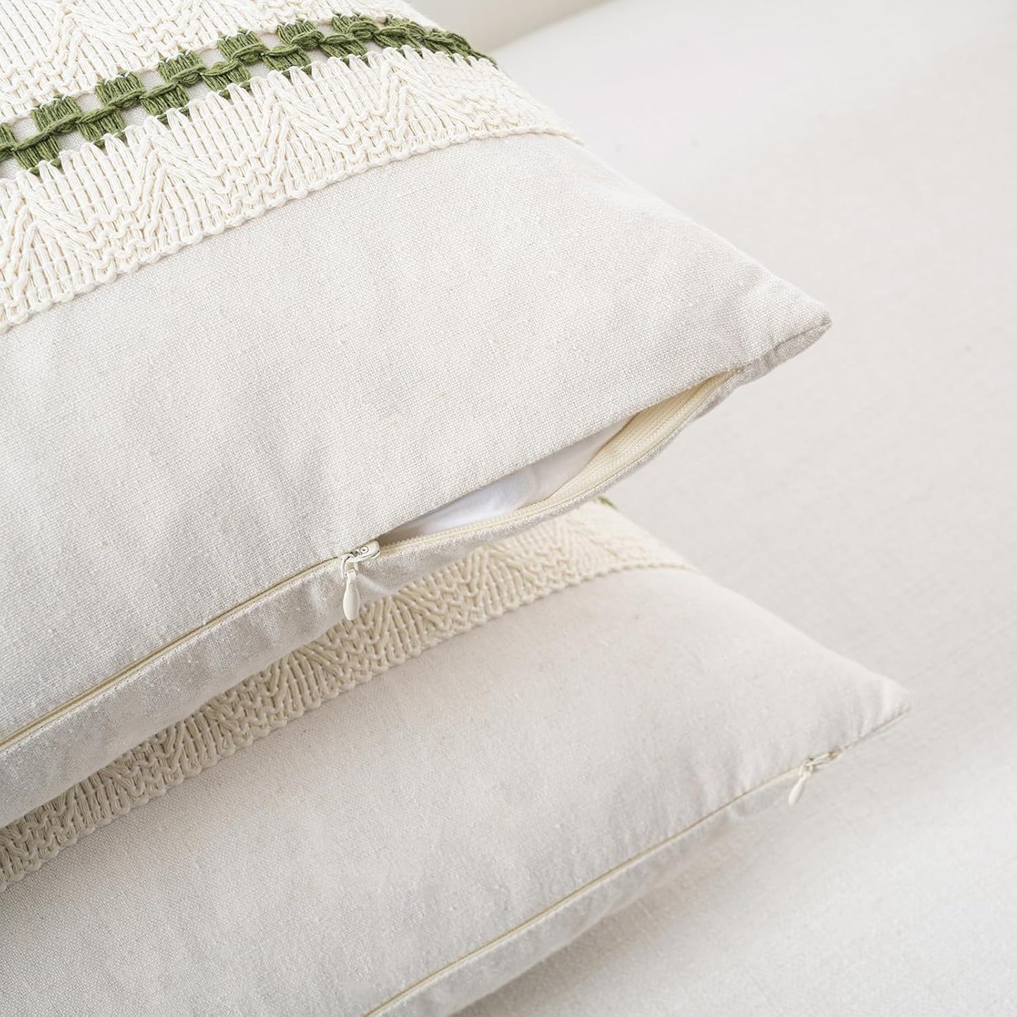 Fancy Homi Set of 1 Boho Moss Green Decorative Throw Pillow Cover 16x16 Inch for Couch Bed Sofa, Aesthetic Modern Organic Farmhouse Home Decor, Soft Cotton Cute Accent Macrame Woven Cushion Case