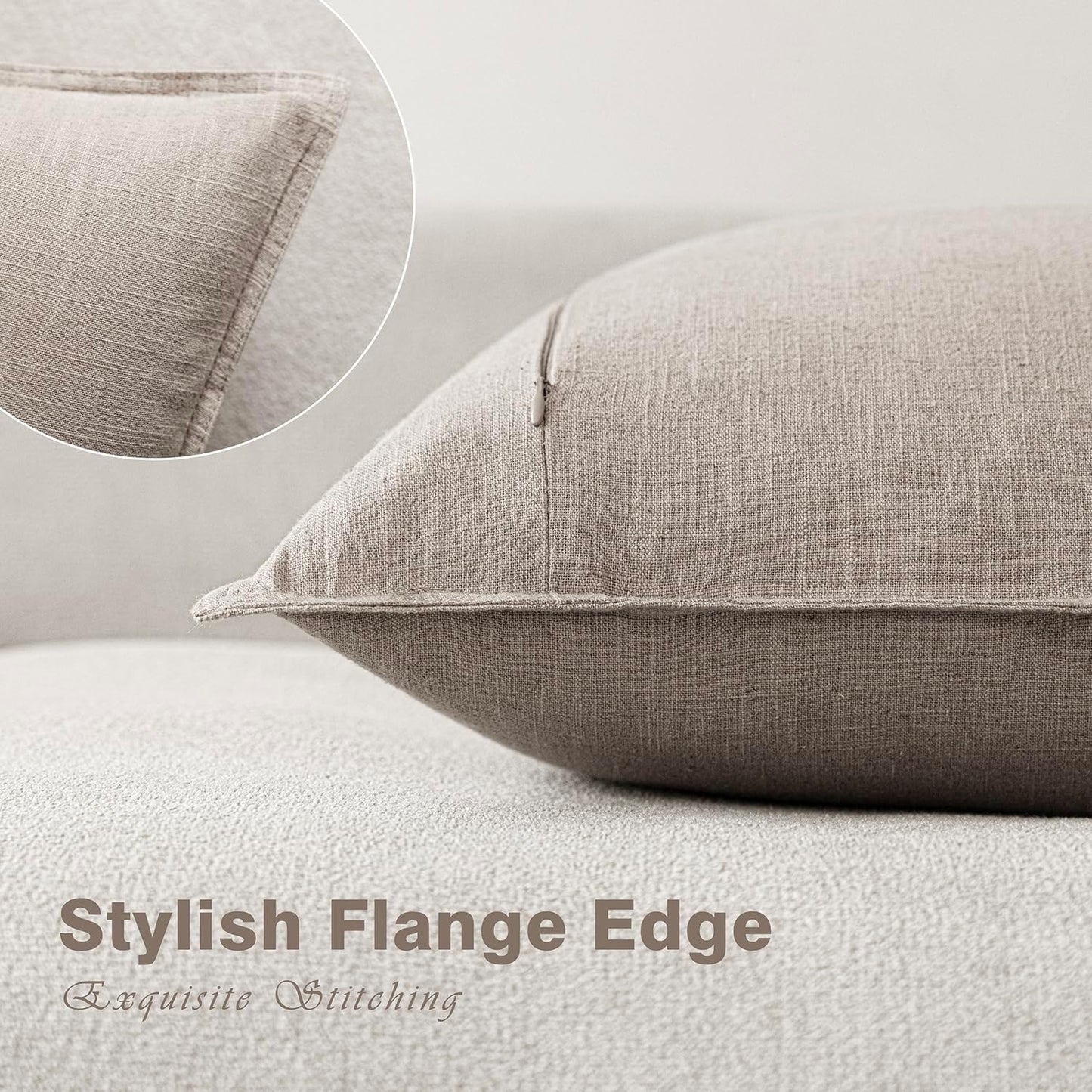 Foindtower Set of 2, Decorative Linen Soild Throw Pillow Covers Soft Accent Cushion Euro Case Boho Farmhouse Pillowcase for Chair Couch Sofa Bedroom Living Room Home Decor 26 x 26 Inch Natural Linen