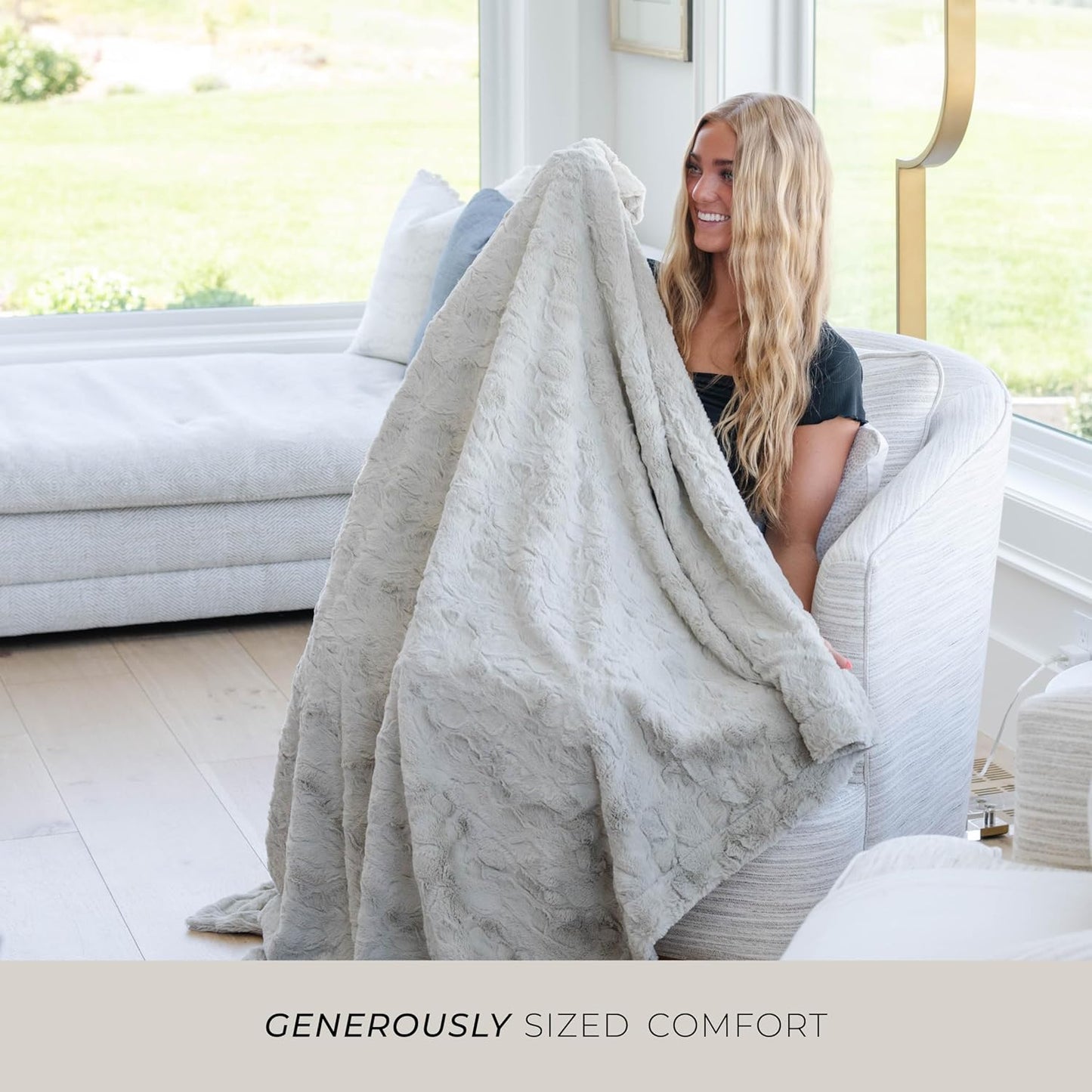 GRACED SOFT LUXURIES Feather Faux Fur Throw Blanket | Ultra Soft & Fluffy 50x60 inches | Cozy, Thick & Warm | Perfect for Bed, Couch, and Outdoor Use for Kids & Adults