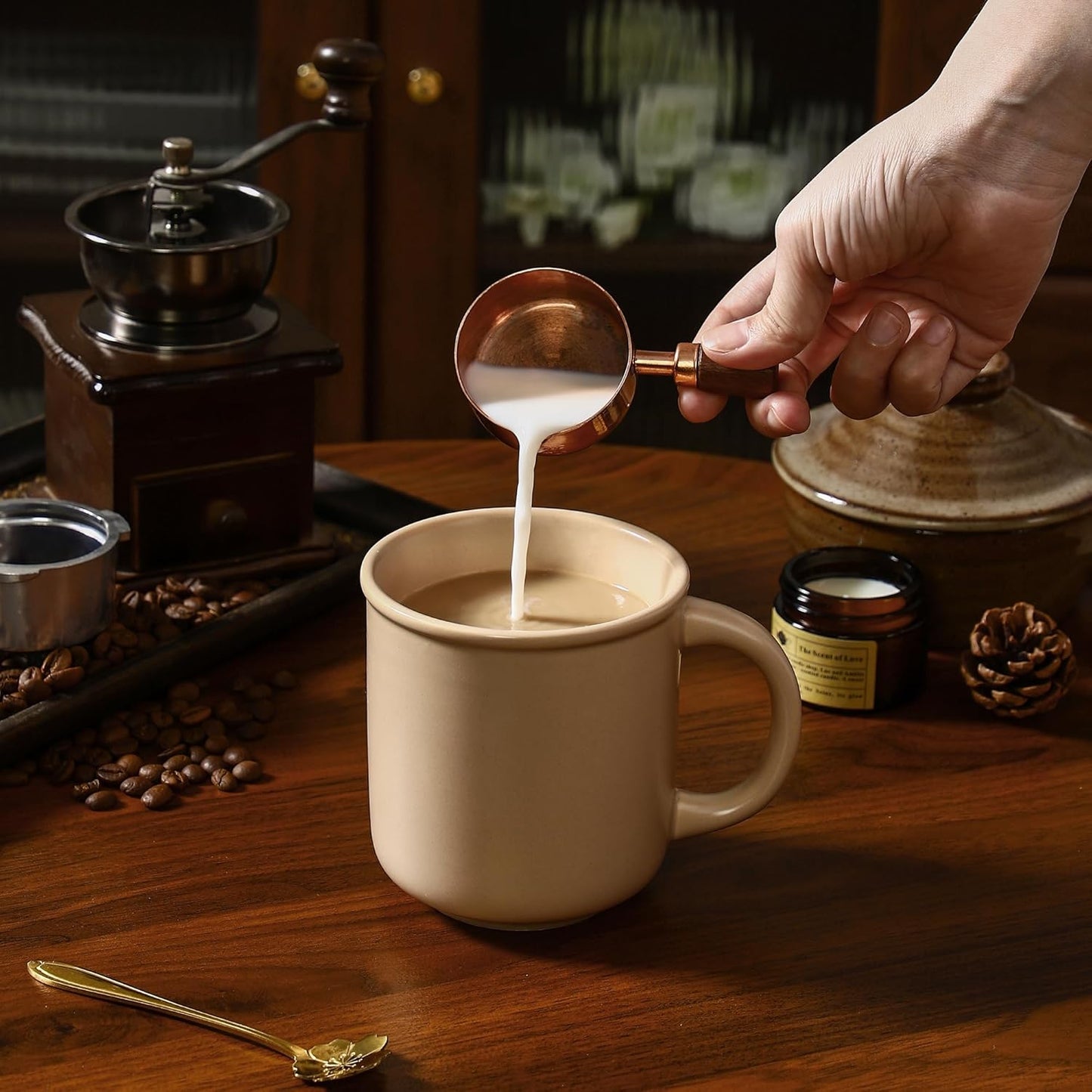 GZG 18 oz Coffee Mugs Set of 4, Modern Ceramic Coffee Cups Set with Handle, Large Coffee Mugs for Tea, Latte, Milk, Cocoa, Rustic Matte Glaze, Microwave & Dishwasher Safe(Warm Sand)