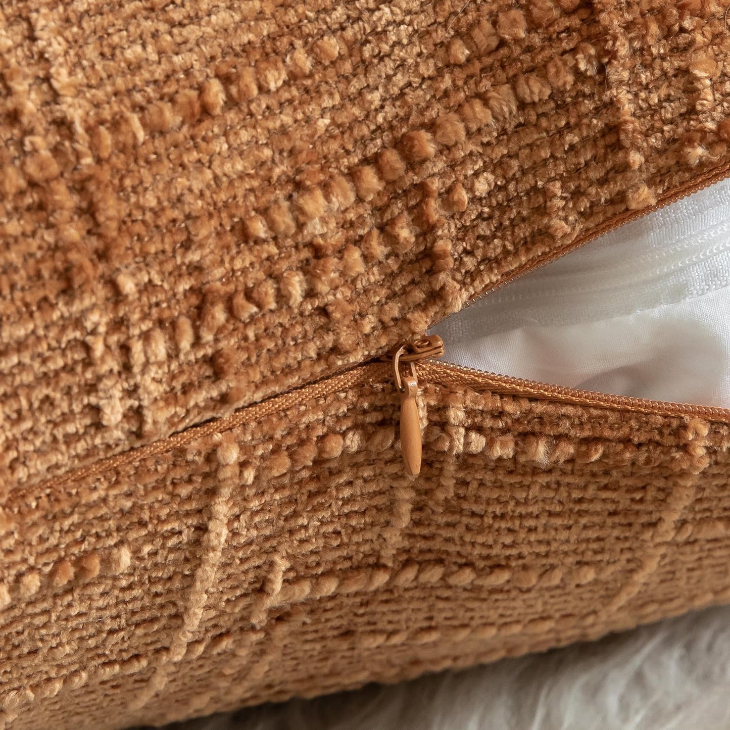 MANDIOO Pack of 2 Soft Chenille Textured Throw Pillow Covers Square Accent Solid Decorative Cushion Cover Cozy Farmhouse Pillow Case for Couch Sofa Bed Living Room 26x26 Inch Burnt Orange