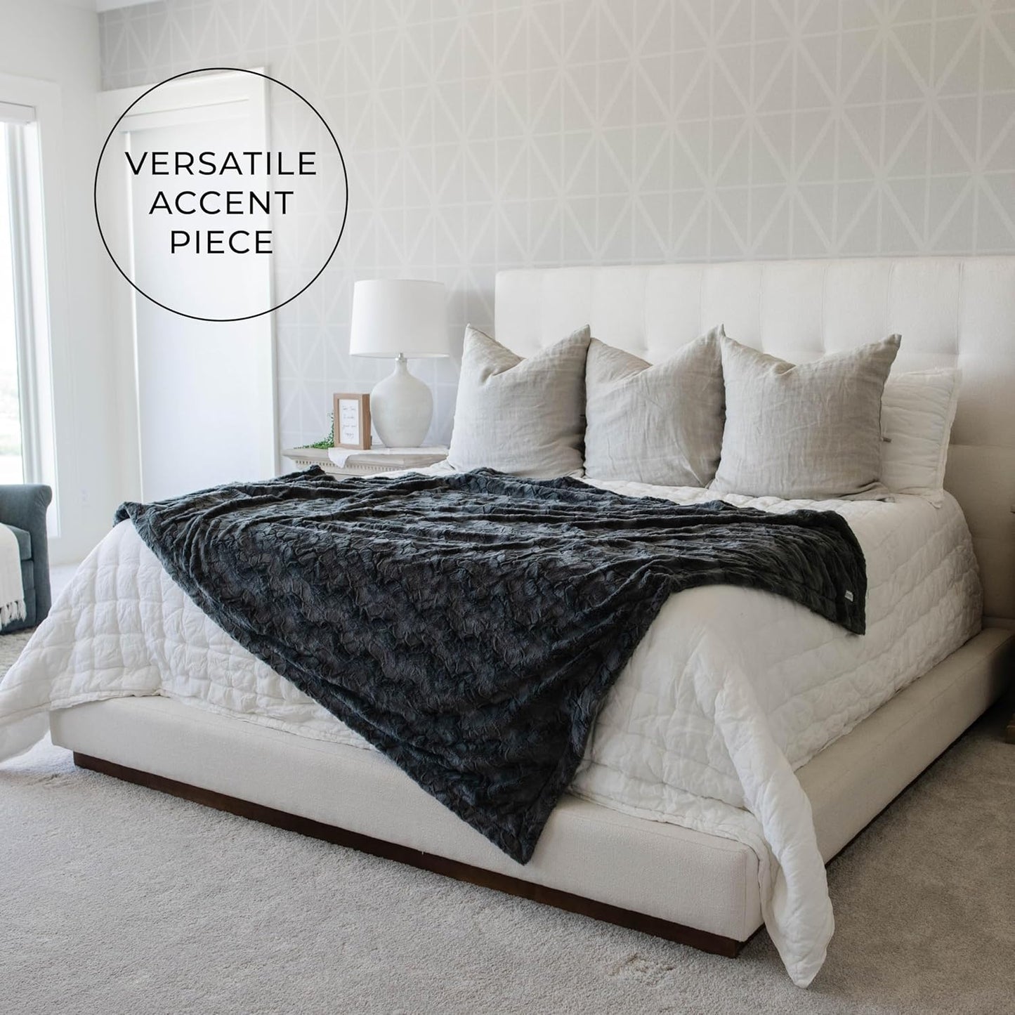 GRACED SOFT LUXURIES Charcoal Extra Large Faux Fur Throw Blanket | Ultra Soft & Fluffy 60x80 inches | Cozy, Thick Warm | Perfect for Bed, Couch, and Lounging Use for Kids & Adults