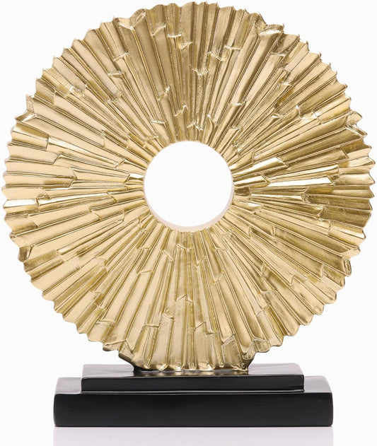 Gold Home Decor Sculpture, Unique Round line Statue, Modern Home Decor, Decorative Panel Statue Gold Decoration for Living Room TV Stand, Office, Bedroom, Dining Table Centerpiece.