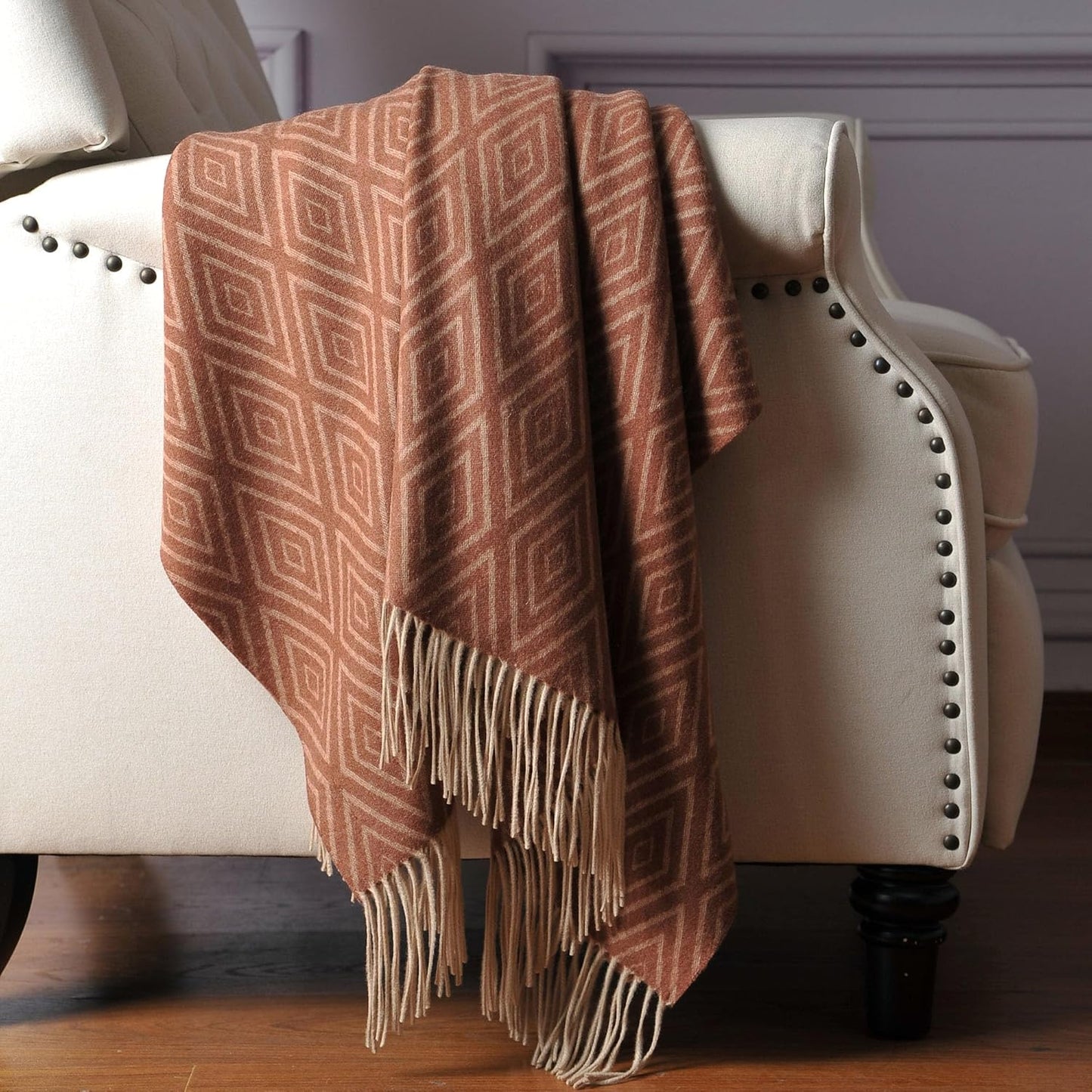 CUDDLE DREAMS Premium Cashmere Throw Blanket with Fringe, Luxuriously Soft (Diamond Ochre)