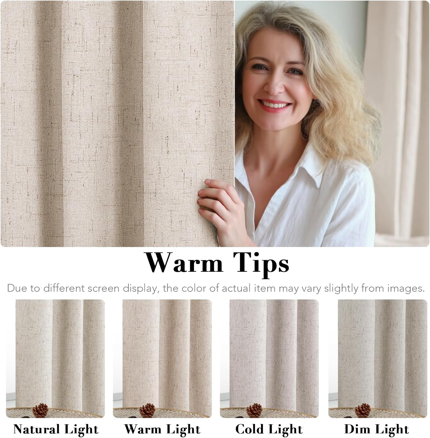H.VERSAILTEX Primitive Linen Curtains 100% Blackout Curtain Drapes Burlap Curtains with White Thermal Insulated Liner, Grommet Top Drapes Living Room/Bedroom (2 Panels, 42 x 54 Inch, Natural)
